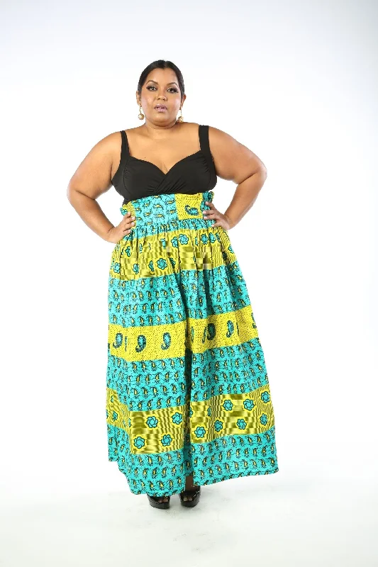 UDU African Print Women's Maxi Skirt ribbed skirt waist