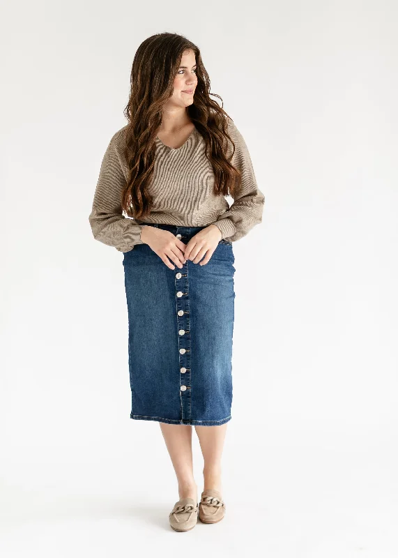 Zana Front Button Denim Midi Skirt leather skirt refined