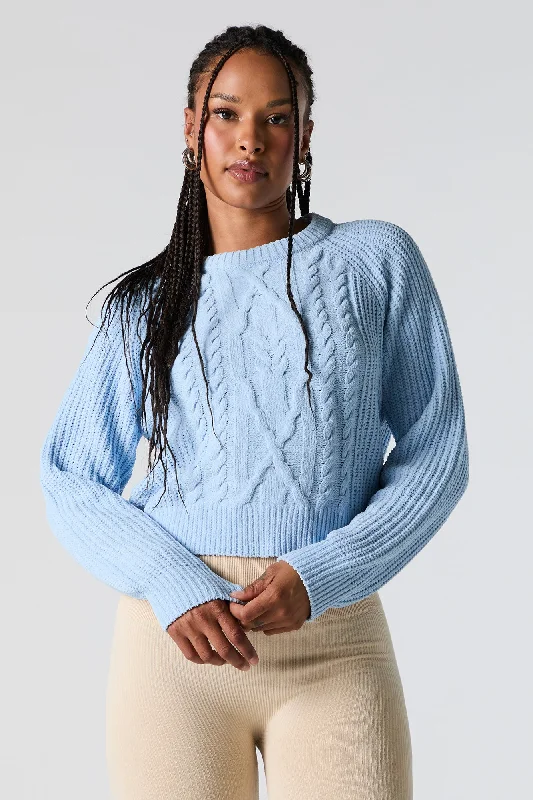 Cable Knit Cropped Sweater Spandex Rayon Corduroy