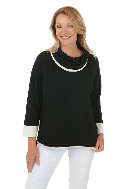 Contrast Trim Cowl Neck Sweater Tailored Straight A-Line