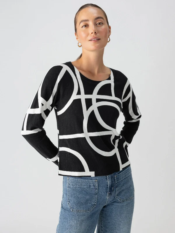 All Day Long Sweater Graphic Lines Black Tailored Straight A-Line