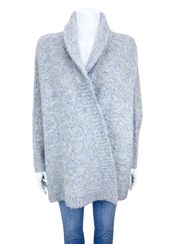 Anthropologie Women's Cozy Boucle Oversized Dolman Sweater Lt. Blue One Size Welt Pockets Slit Pockets Flap Pockets