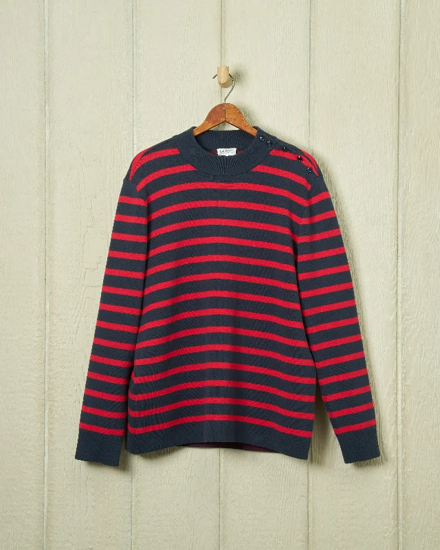 Bateau Sweater in Navy/Red Stripe Long Sweater Short Sweater Cropped Sweater