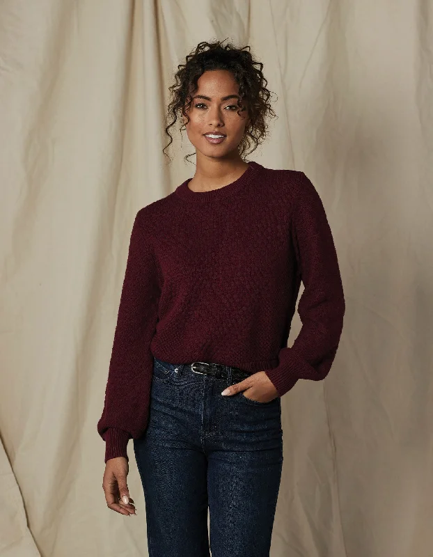 Colette Sweater in Wine Lace Blend Ribbed Blend Corduroy Blend