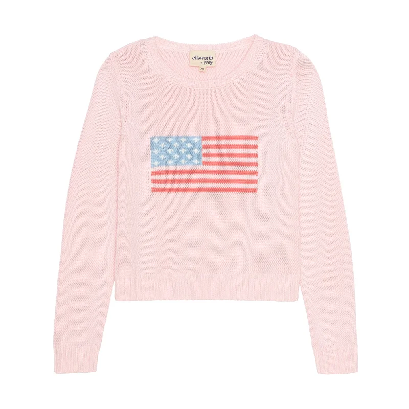 Ellsworth+Ivey Women's American Flag Fashion Crewneck Sweater Ribbed Striped Patterned