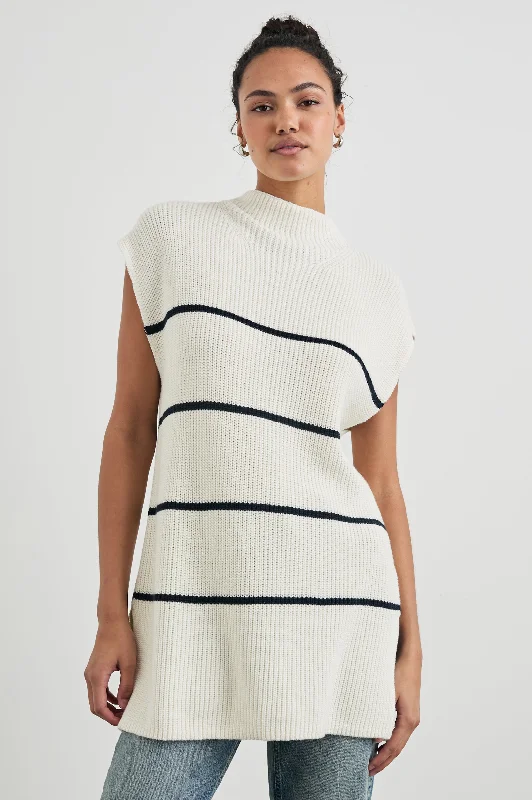 ETTA SWEATER - IVORY NAVY STRIPE Zippered Buttoned Snapped