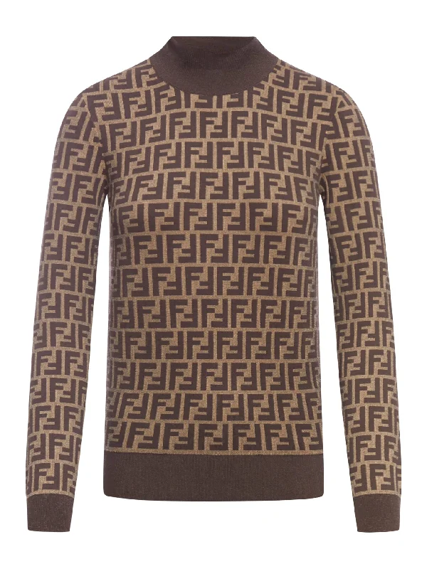 Brown FF cotton sweater Graphic Sweater Embroidered Appliqued