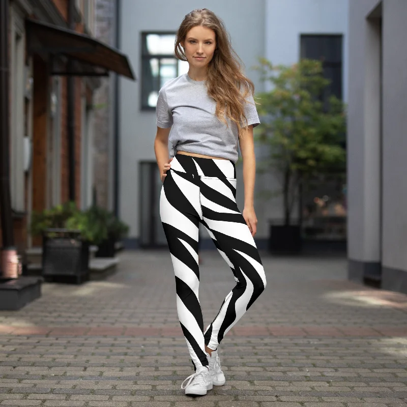 Funky Zebra Print Yoga Leggings, lioness-love Comfortable Bootcut Workout Leggings