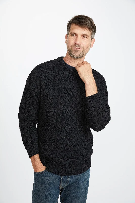 Aran - Traditional Sweater - Navy Ribbed Striped Patterned