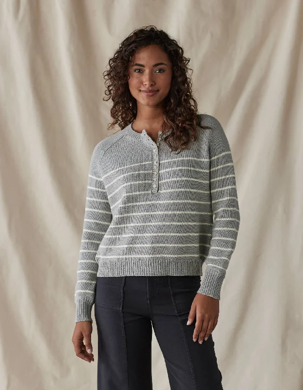 Josefine Henley Sweater in Grey Stripe Wool Fabric Cashmere Fabric Tweed Fabric