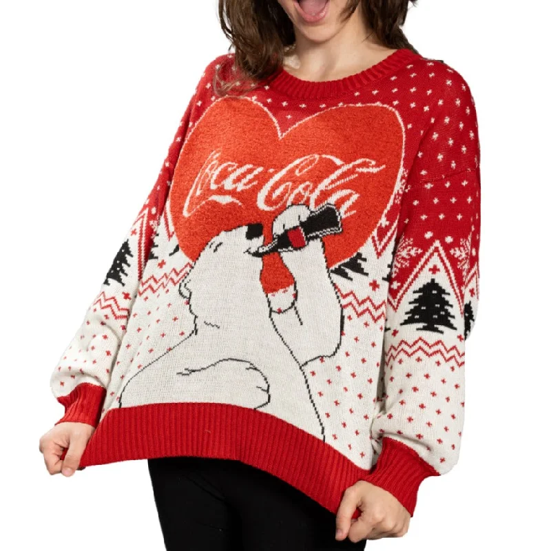 Women's Coca-Cola Polar Bear Love Ugly Christmas Sweater Terry Blend Velvet Blend Canvas Blend