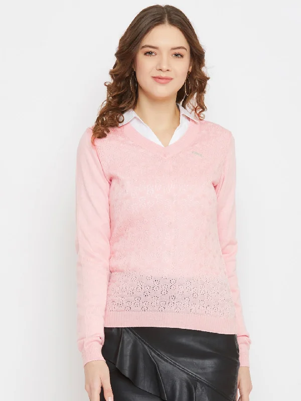 JUMP USA Women Pink Self Design Sweater Modern Contemporary Chic