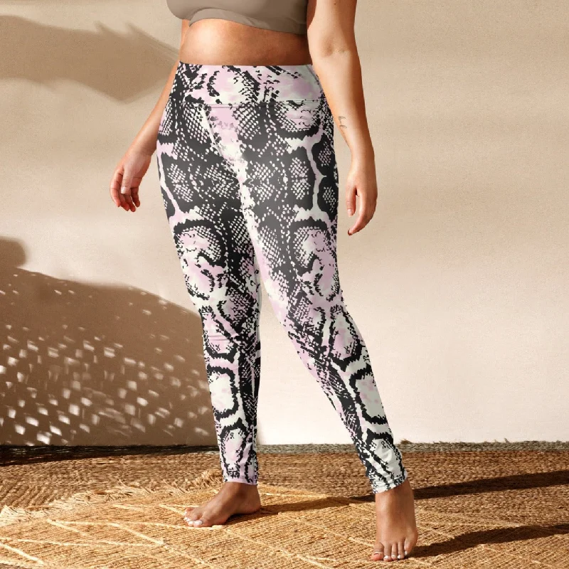 Fashion Pink & Black Snakeskin Leggings, lioness-love Casual Black Leggings