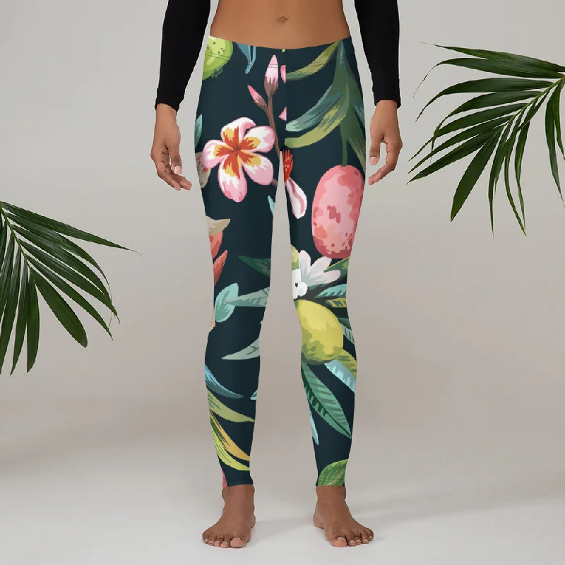 Tropical and Stylish Leggings, lioness-love Trendy Black Mesh Leggings