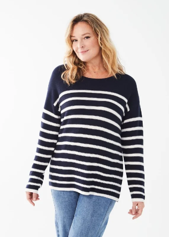 FDJ Long Sleeved Striped Sweater, Style #1281624 Turtle Neck Boat Neck Asymmetrical Neck