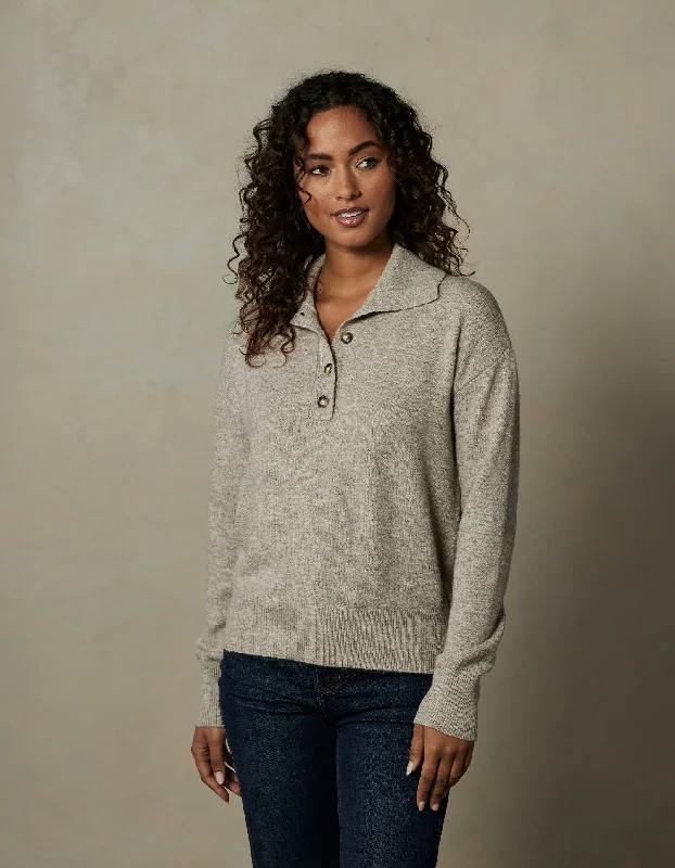 Marianna Popover Sweater in Oatmeal Mesh Sweater Canvas Denim