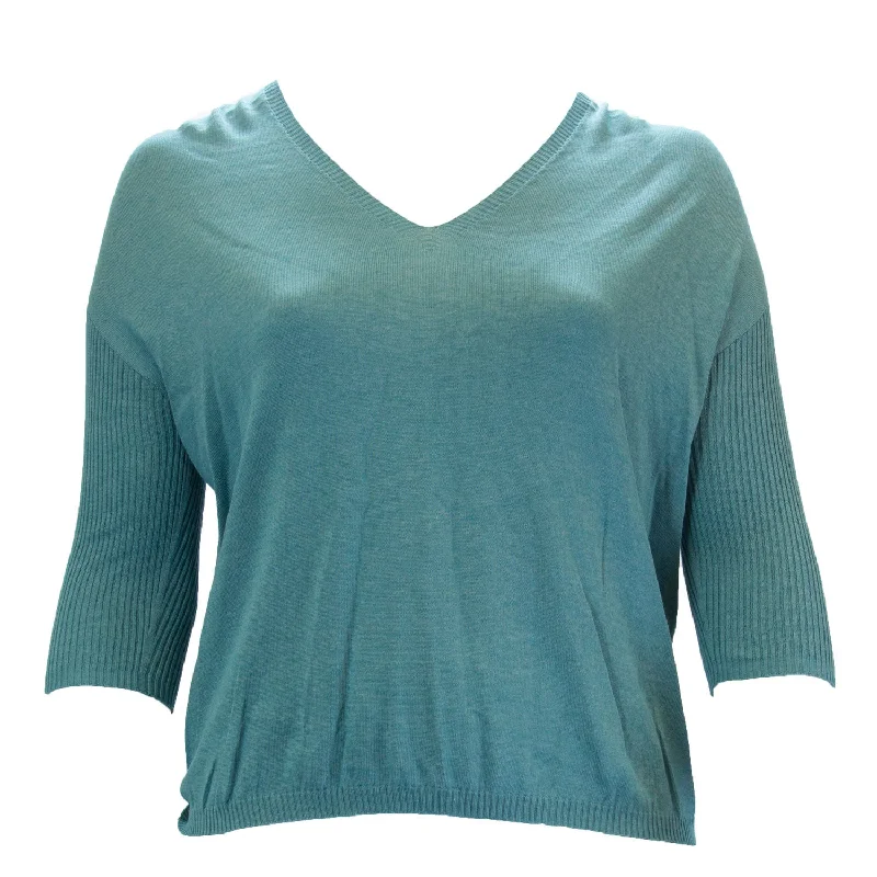 MARINA RINALDI Women's Turquoise Adorno 3/4 Sleeve Sweater Small $225 NWT Sweater Knitwear Pullover