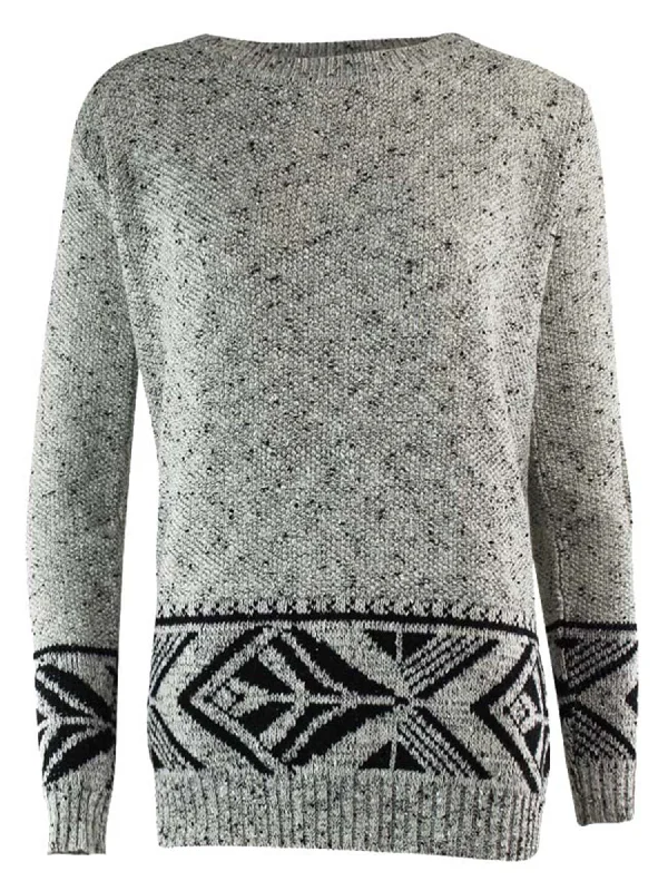 Marled Patterned Long Sweater Front Pockets Side Pockets Patch Pockets