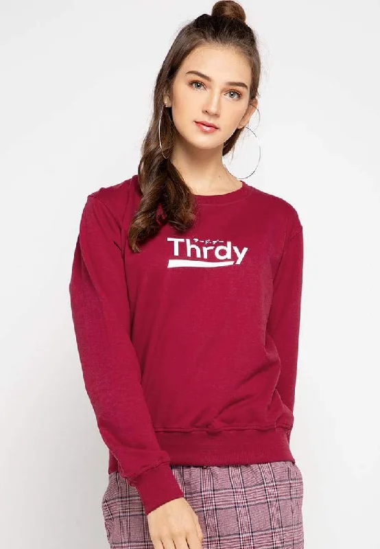 Third Day LMP016 Sweater Thrdy Merah Tua Mesh Fabric Canvas Fabric Denim Fabric