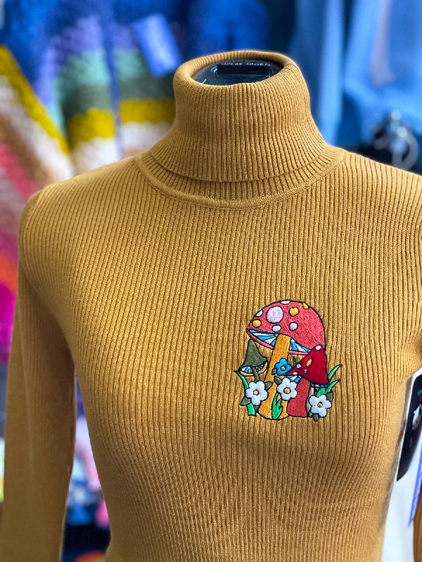 Mustard Mushrooms Turtleneck Sweater Long Sweater Short Sweater Cropped Sweater