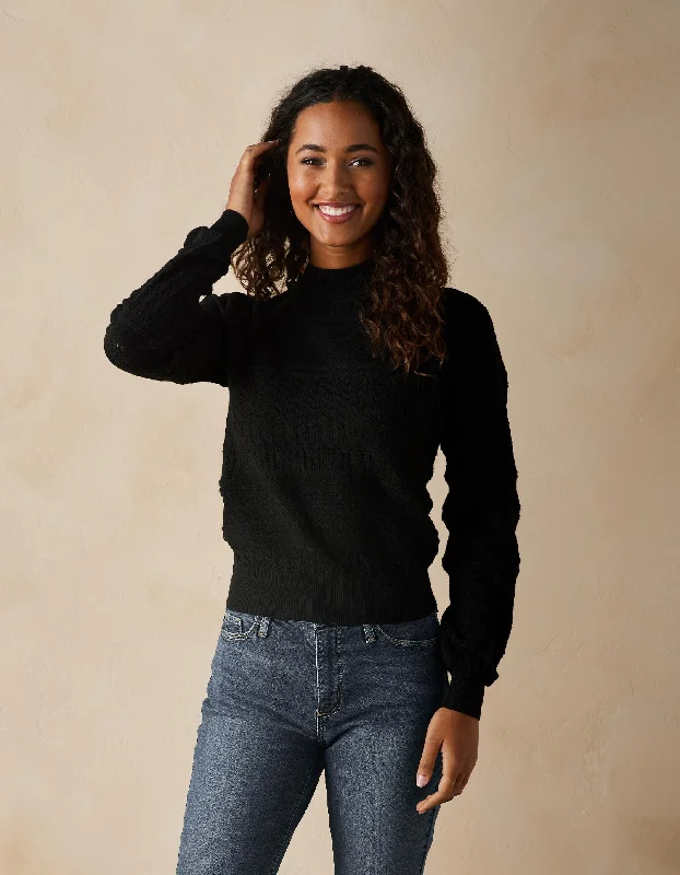 Olivia Pointelle Sweater in Black Elasticated Padded Insulated