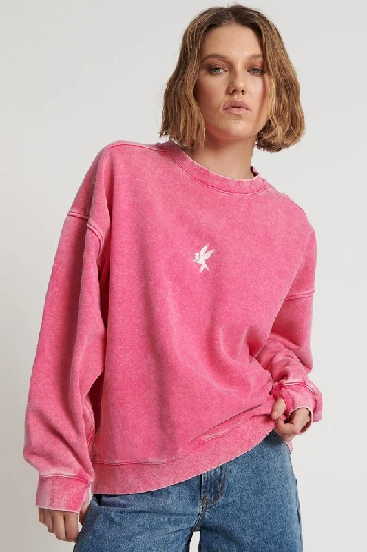 ONE TEASPOON Womens Pink Bower Bird Retro Sweater - Pink Satin Blend Silk Blend Wool Blend