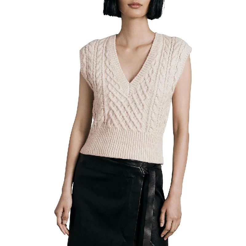 Rag & Bone Womens Elizabeth Wool Blend Cropped Sweater Vest Faux Fur Fabric Real Fur Fabric Shearling Fabric