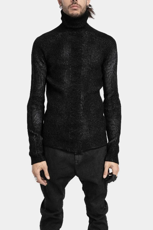 Ribbed wool knit high neck sweater High Neck Crew Neck V-Neck