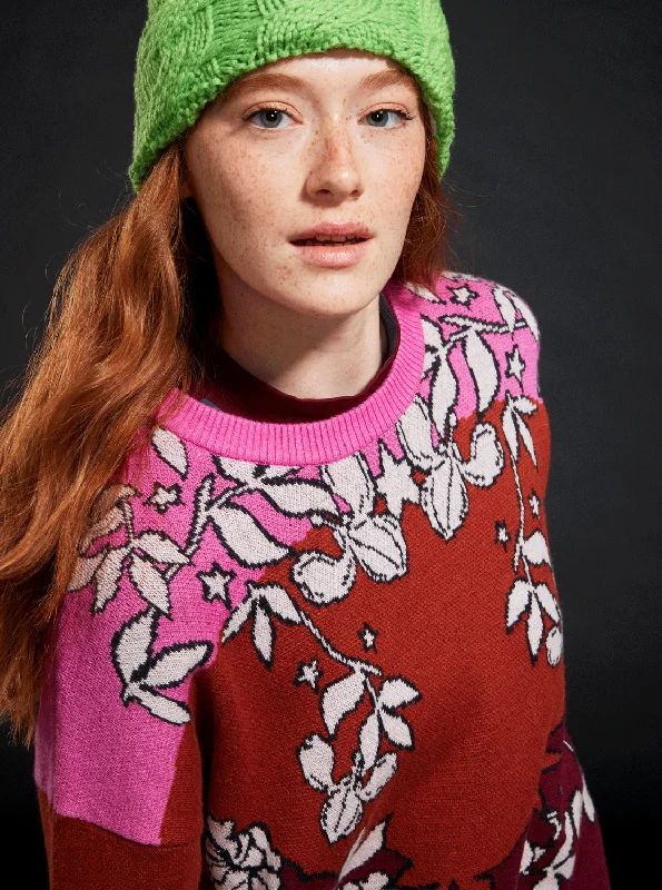 ROWLEY X ROXY Technical Sweater - Burnt Henna Laurel Floral Chenille Brocade Lace