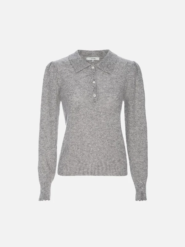 Scallop Polo Sweater -- Light Heather Grey Bright Pastel Dark