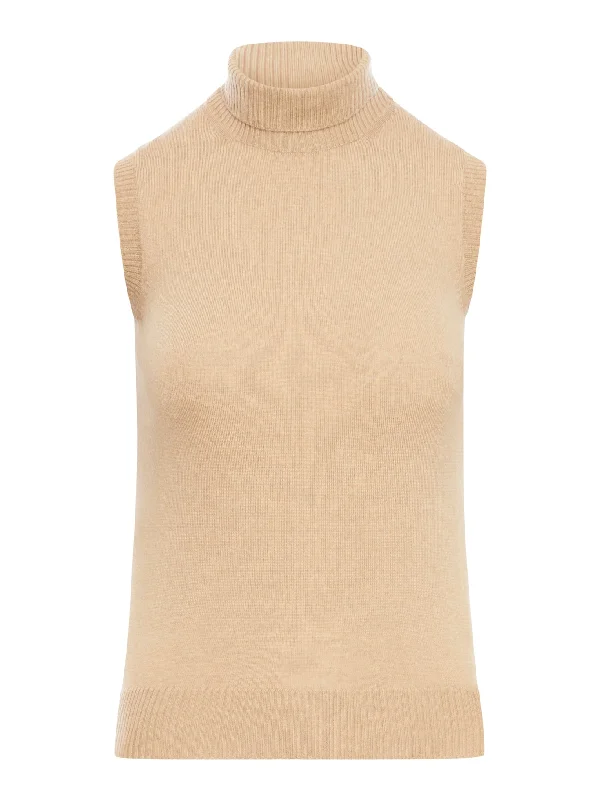 Sleeveless turtleneck sweater Cable Knit Ribbed Knit Lace Knit