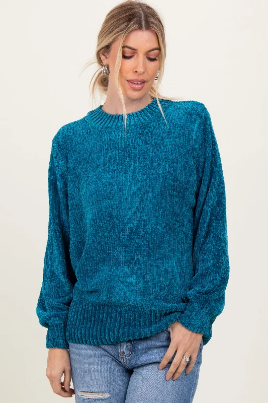 Teal Chenille Knit Sweater Oversized Loose Flowy