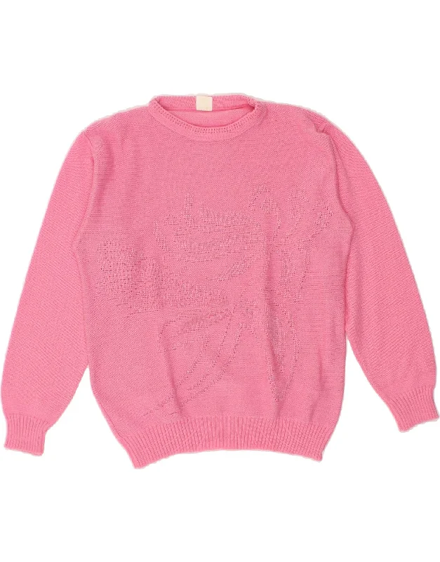 VINTAGE Womens Boat Neck Jumper Sweater UK 14 Medium Pink Glossy Satin Silk