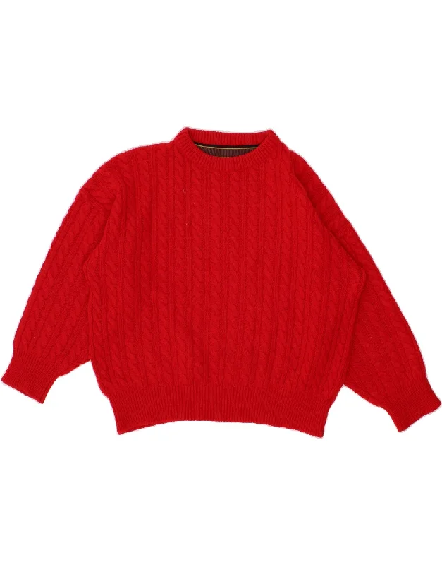 VINTAGE Womens Crop Boat Neck Jumper Sweater UK 18 XL Red Notch Collar Peter Pan Collar Cowl Neck