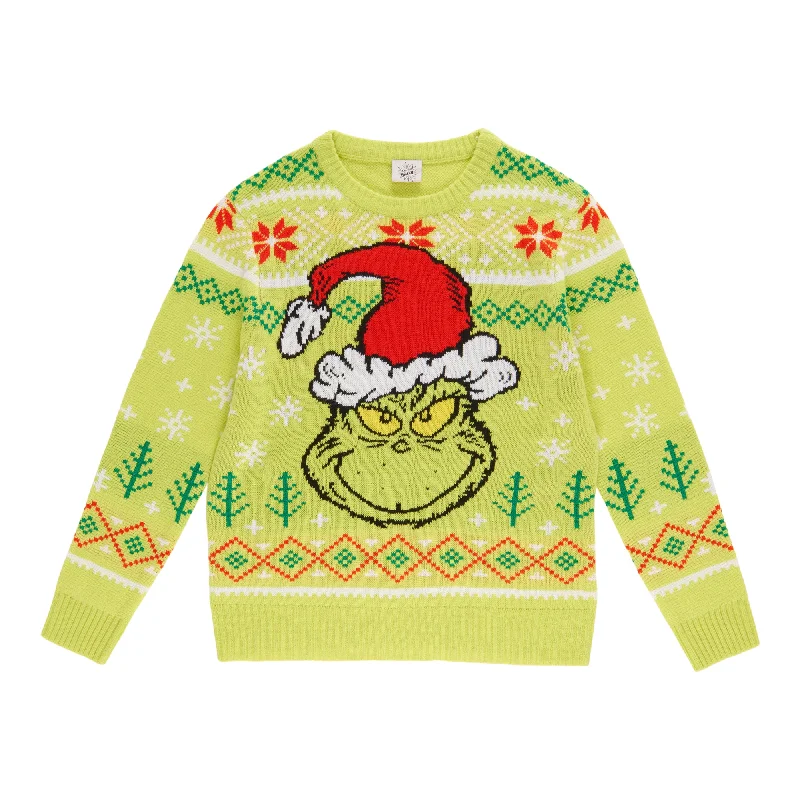 Women's Grinch Licensed Sweater Beaded Sweater Sequined Faux Fur