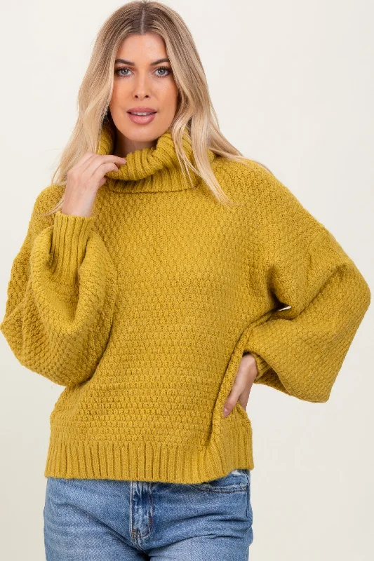 Yellow Chunky Knit Turtleneck Sweater Wool Fabric Cashmere Fabric Tweed Fabric