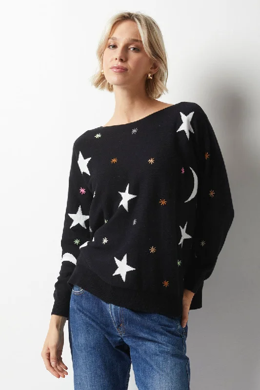 Zaket & Plover Starry Night Sweater Zippered Buttoned Snapped