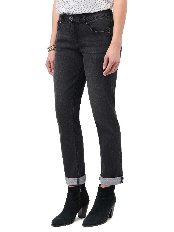 "Ab"solution® Petite Black Denim Cuffed Girlfriend Jeans Chic Rip-Detail High-Waist Jeans