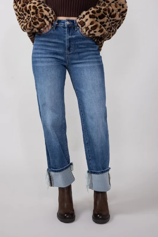 Mica Super High Rise Straight Cuffed Jeans for Women | MDP-T3308 Trendy Low-Rise Bootcut Jeans