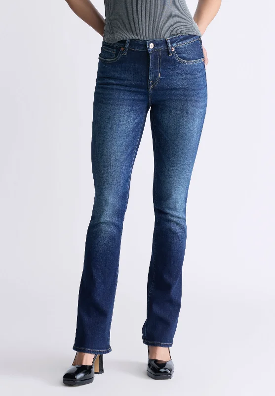 Mid Rise Bootcut Queen Women's Jeans, Vintage Dark Blue - BL15991 Comfortable Zip-Fly Denim Jeans