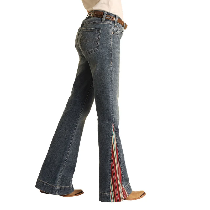 Serape Print Inlay Mid Rise Trouser Ladies Jeans Comfortable Stretch Denim Jeans