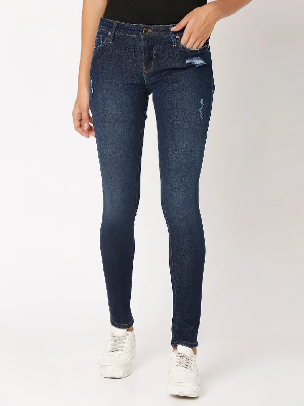 Spykar Dark Blue Lycra Super Skinny Regular Length Jeans For Women Trendy Layered Pocket Jeans