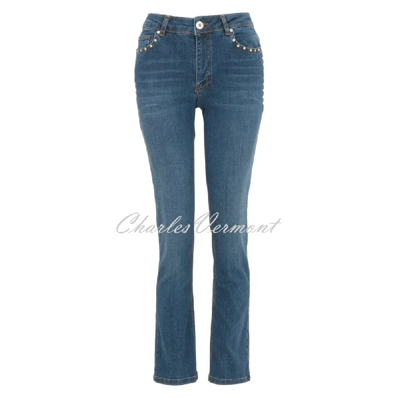 Dolcezza 'Never Without My Jeans' Embellished Stud Jean - Style 74403 Trendy Patchwork Denim Jeans