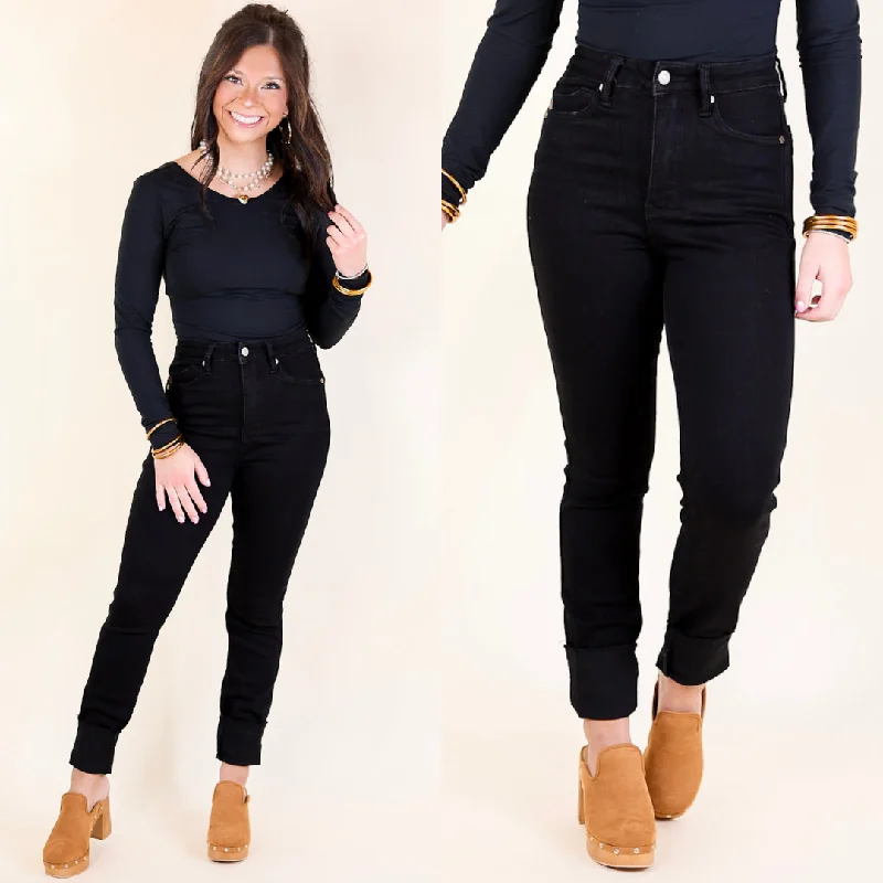 Judy Blue | Versatile Vibes High Waisted Tummy Control Skinny Jeans with Shield Pockets in Black Casual Wide-Legged Denim Jeans