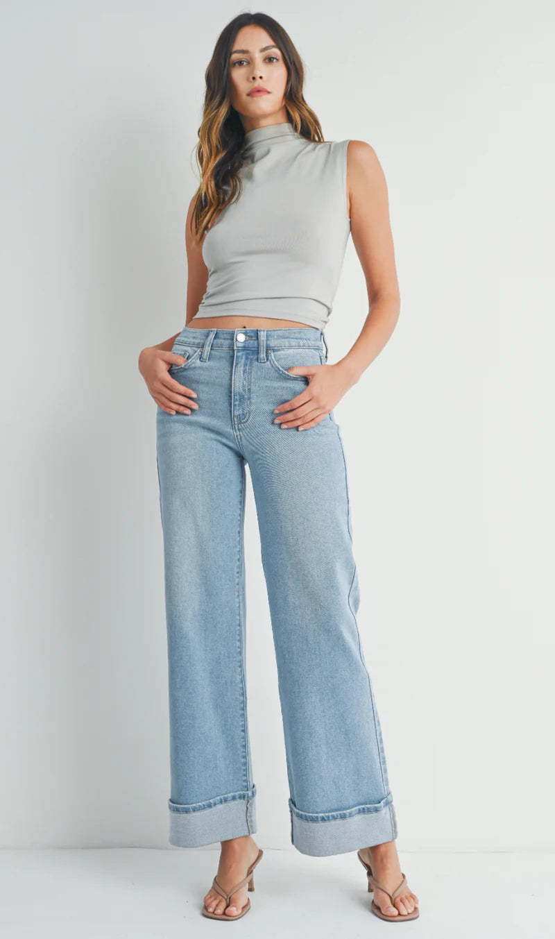 JBD Cuffed Palazzo Jeans Casual Distressed Denim Jeans