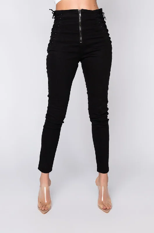 MARGOT LACE SKINNY JEANS BLACK Comfortable Distressed Straight-Leg Jeans