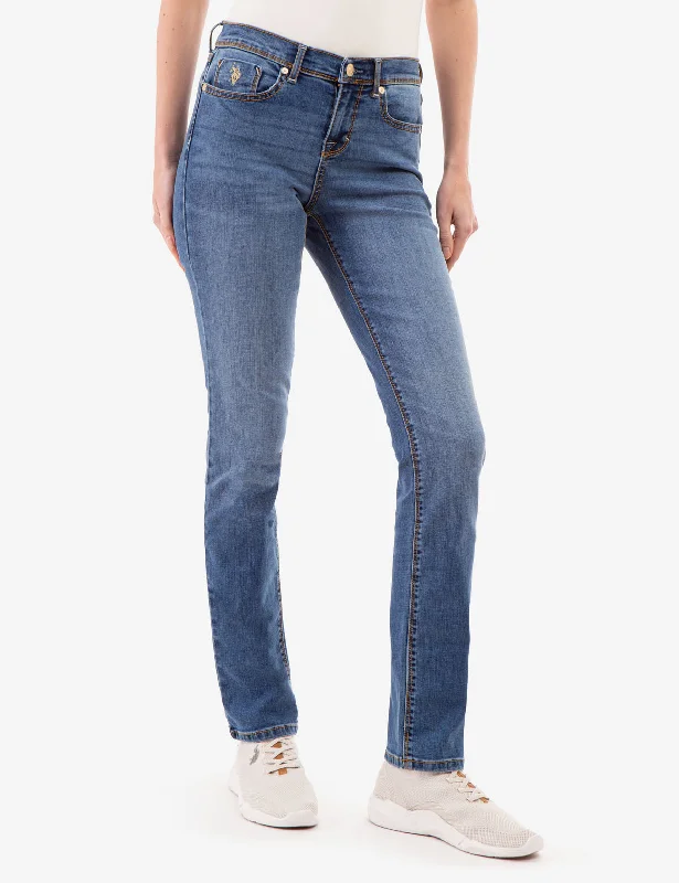 MID RISE SLIM STRAIGHT JEANS Casual Light Wash Jeans