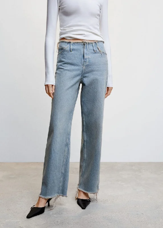 Mid-rise wideleg jeans Comfortable Distressed Straight-Leg Jeans