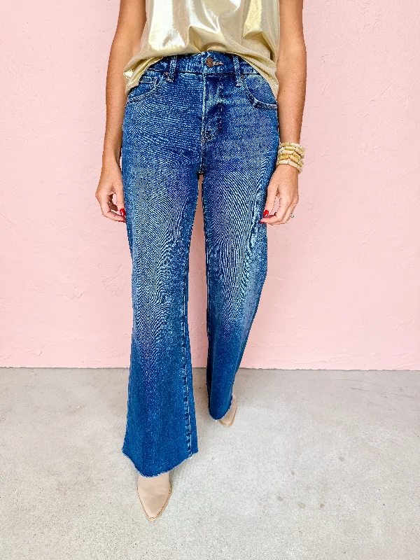 [RISEN] TC High Rise Wide Leg Jeans-Dark Trendy Wide-Leg High-Waist Denim