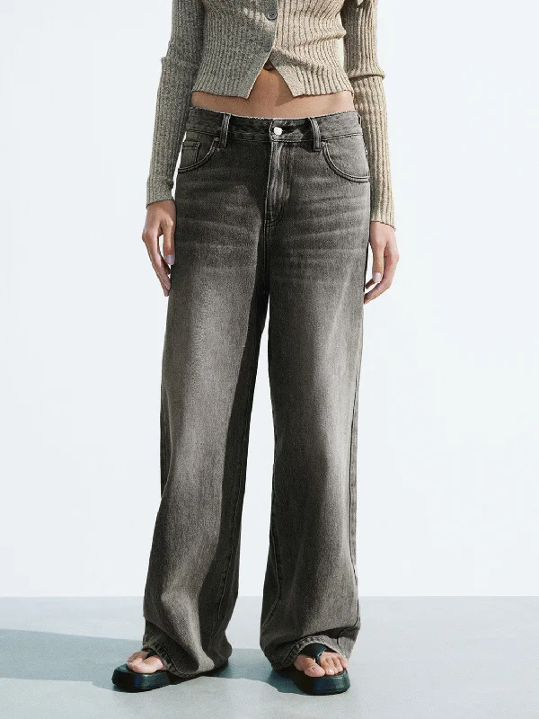 Smoke Grey Jeans Elegant High-Waisted Flared Jeans